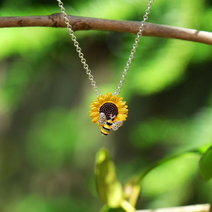 At Sunflower With Bee Necklace